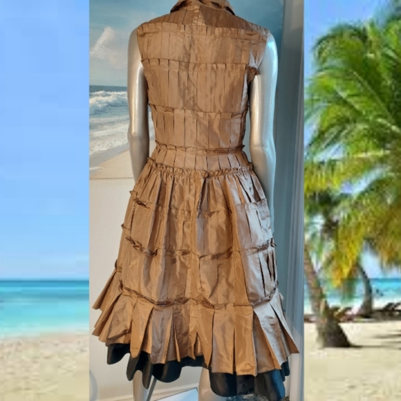 *$4,000 OSCAR DE LA RENTA BEAUTIFUL BRONZE PLEADED SILK RUNWAY DRESS US M - Picture 9 of 13